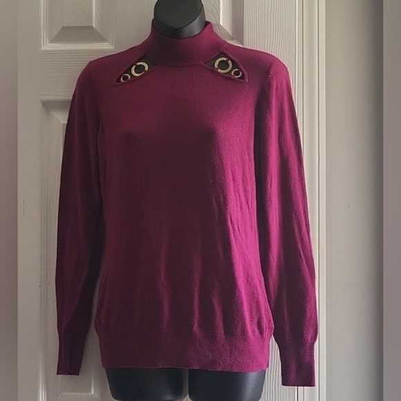Michael Michael Kors top plum mock turtleneck gold rings size S - Picture 1 of 12